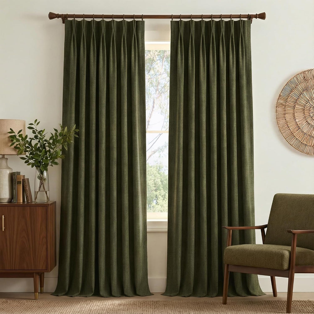 NICETOWN Extra Long Pinch Pleated Linen Curtains with Hooks 9 ft
