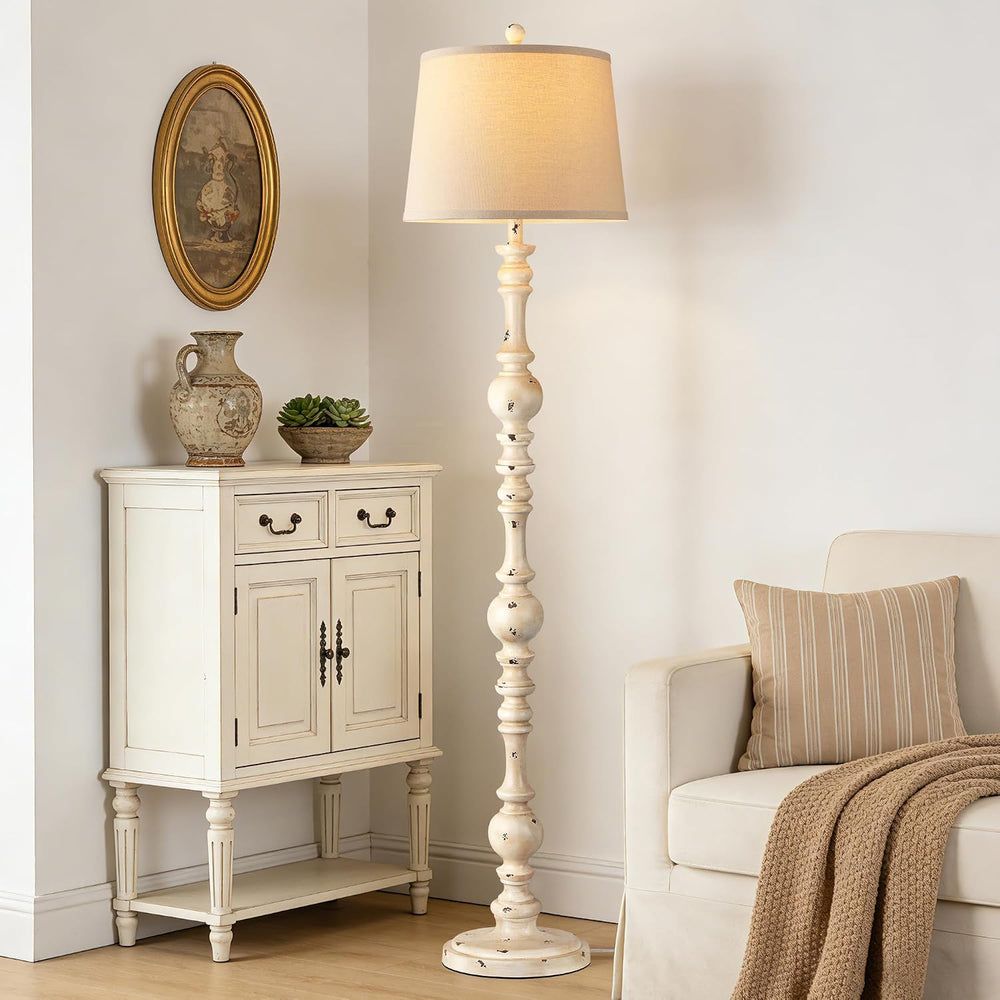 QiMH 61" Vintage Floor Lamp for Living Room, Farmhouse Lamps, Shabby White