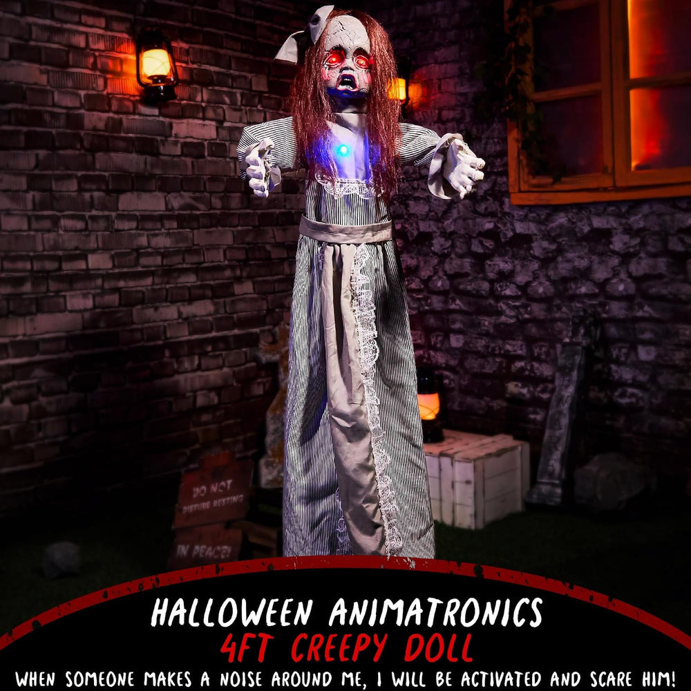 Halloween Animatronics 4ft Creepy Doll Decoration - 48inch Animated Scary Tal...