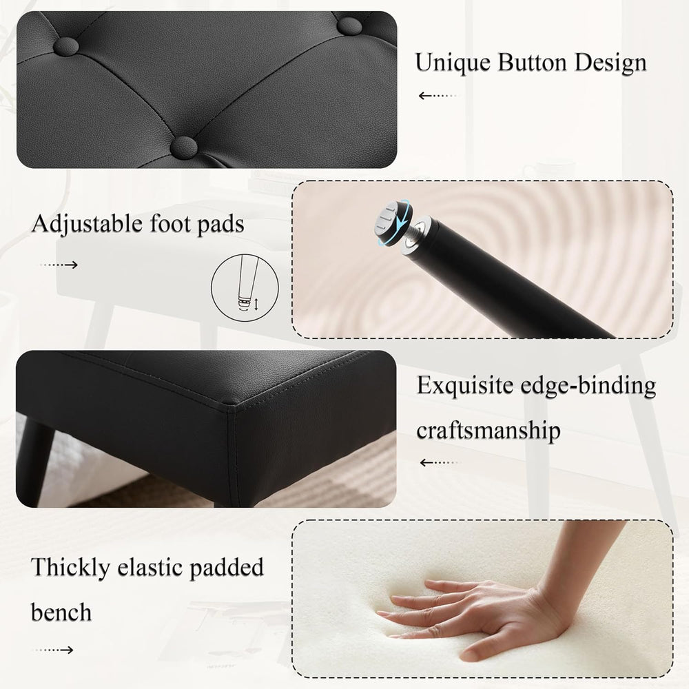 LOULENS Faux Leather Entryway Bench, Modern Upholstered Bench, Matte Black