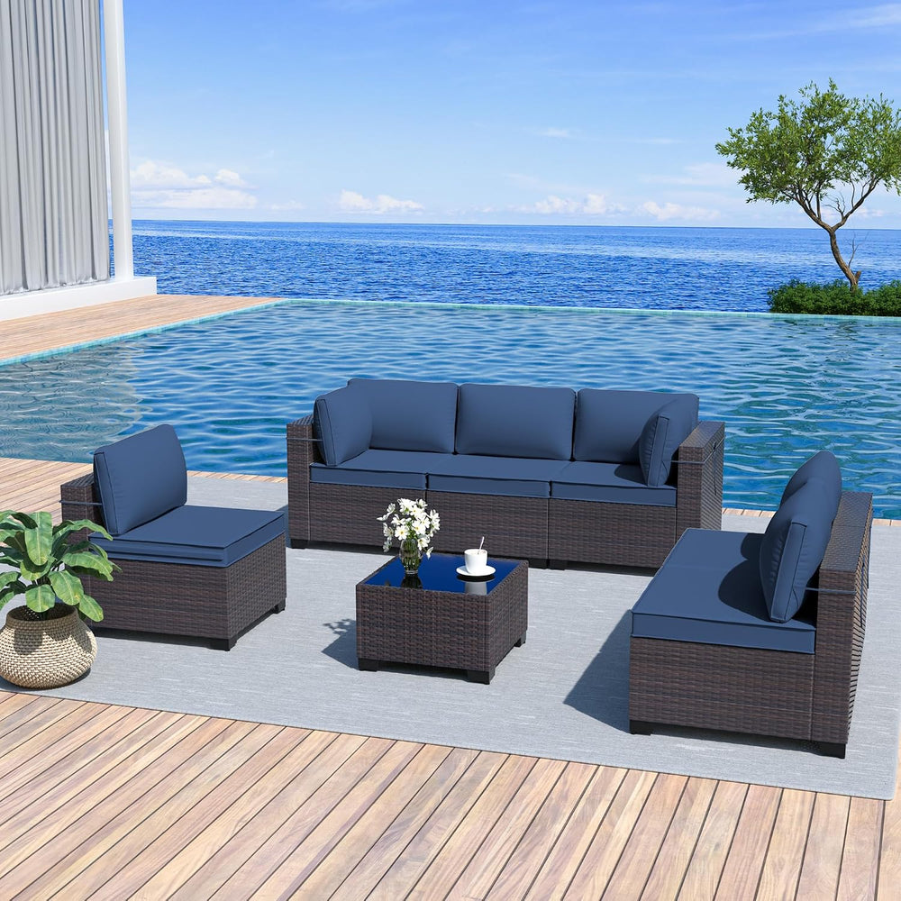 Kurapika 7 Pieces Patio Furniture Set, Rattan Wicker Outdoor Conversation Set...