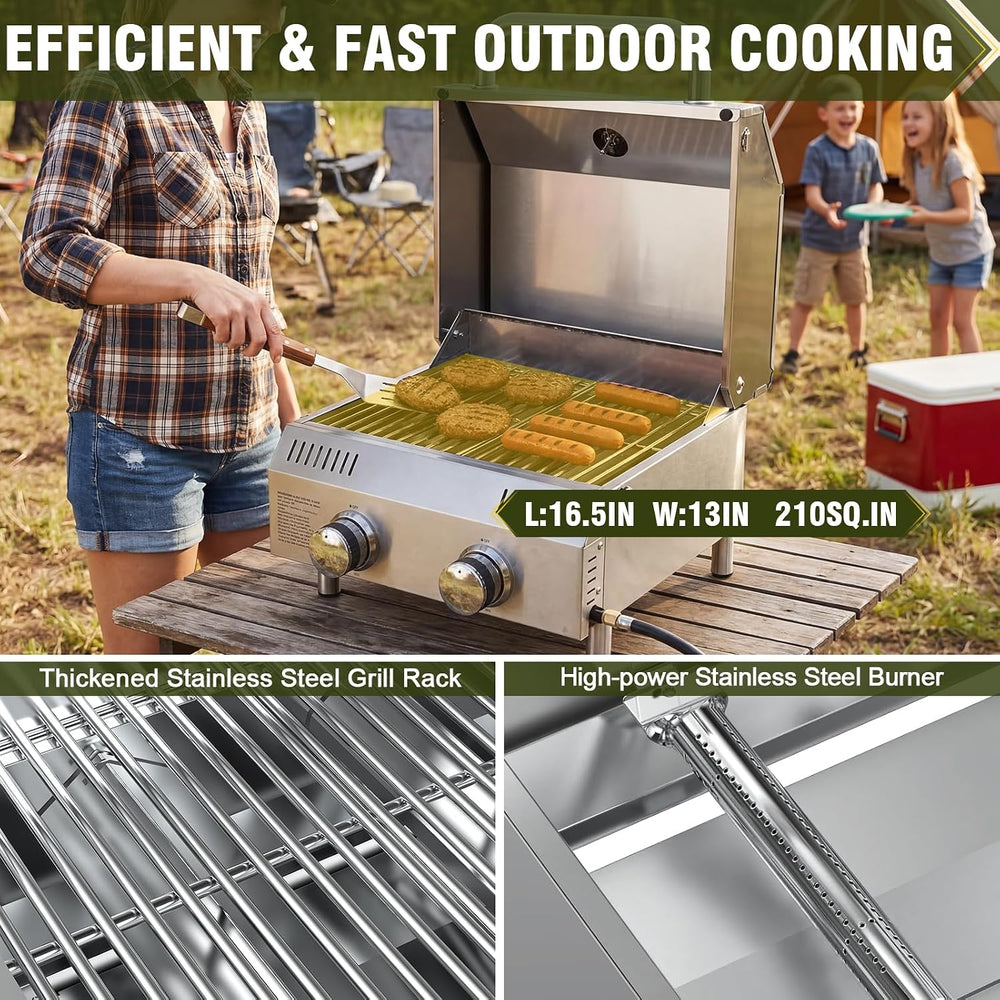 Bestfire Tabletop 2-Burner Gas Grill, 20,000 BTU Stainless Steel Portable Pro...