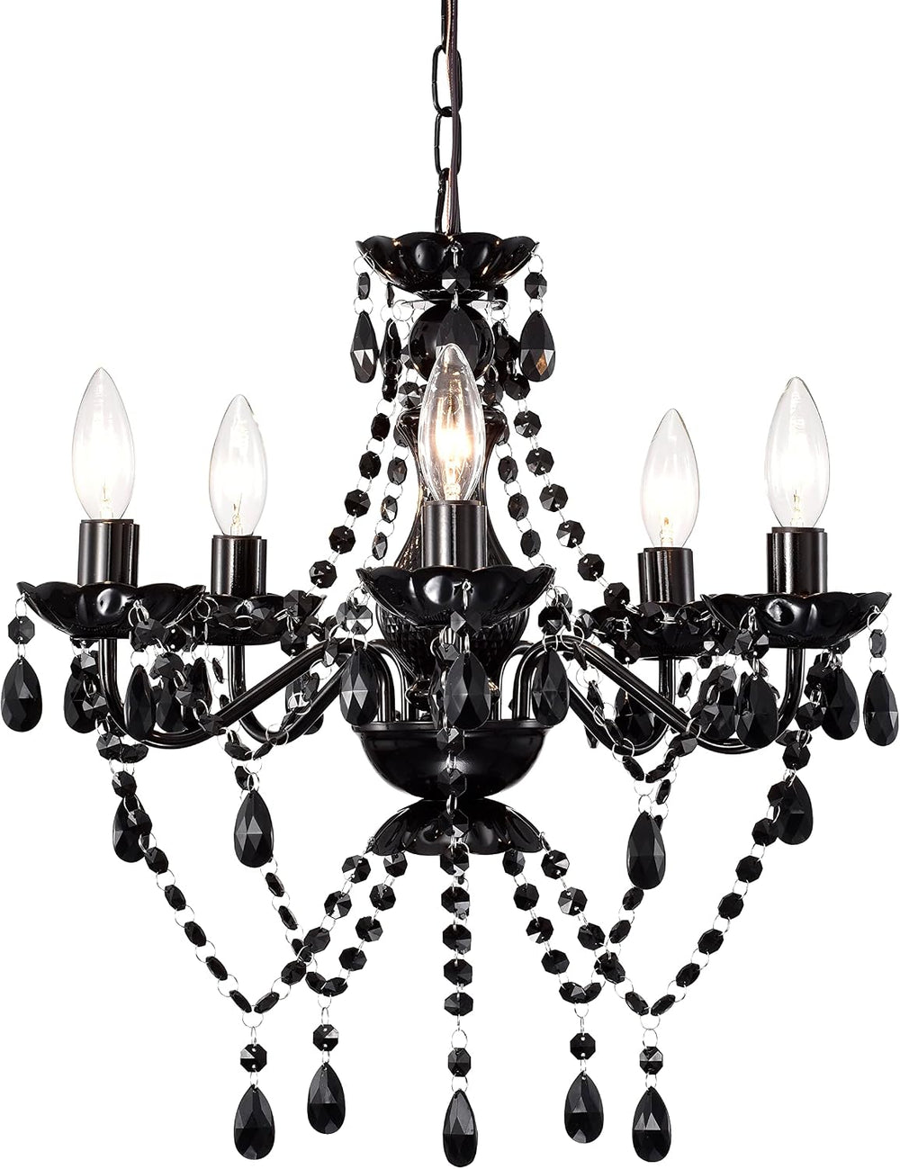 Small Black Crystal Chandelier, 5-Light for Bedroom