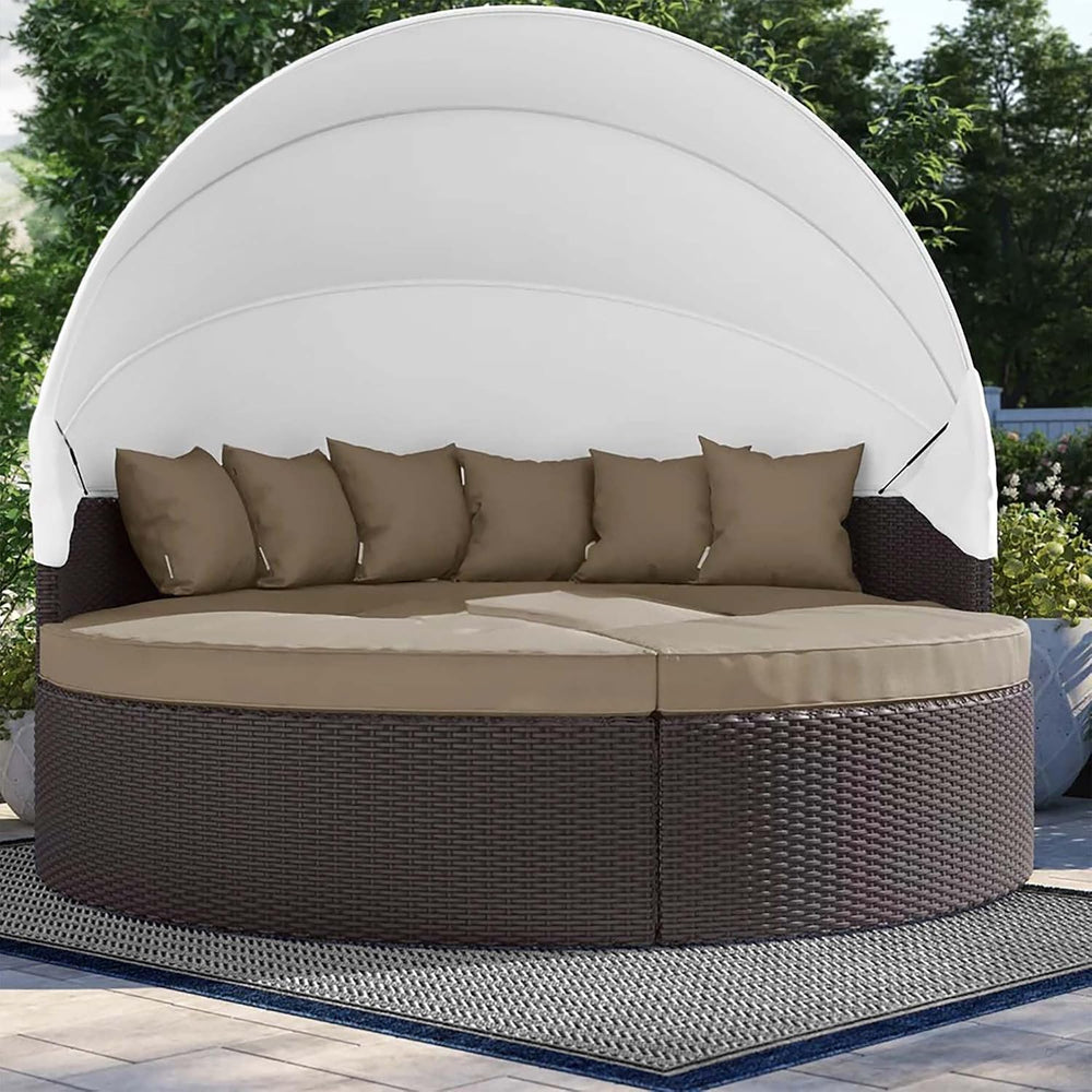 Modway Convene Wicker Rattan Outdoor Patio Retractable Canopy Round Poolside ...