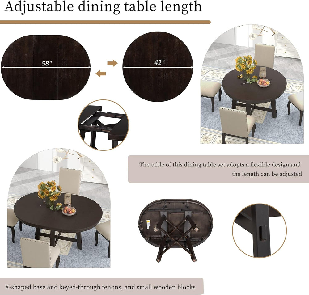 Harper & Bright Designs Round Kitchen Dining Table Set for 4, 5 Piece Far...