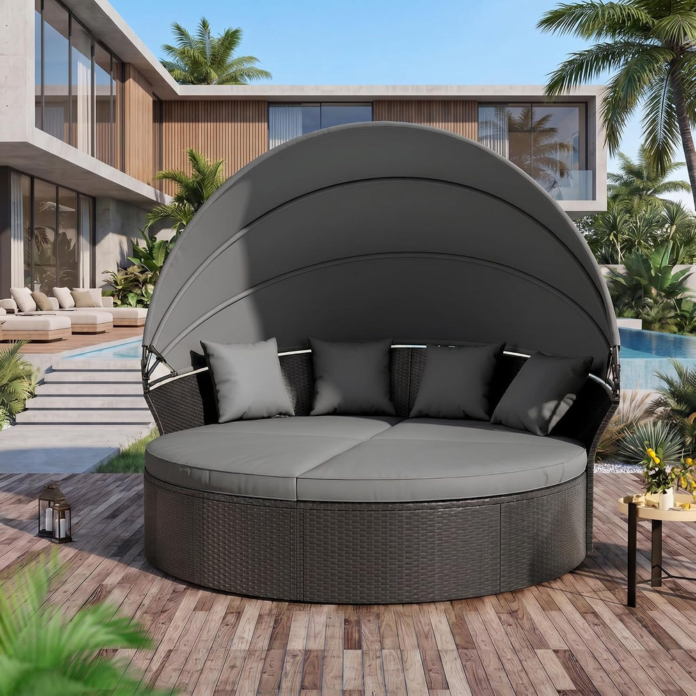 Outdoor Patio Furniture Canopy Daybed Round Sofas, 4 Pieces Seating Separates...
