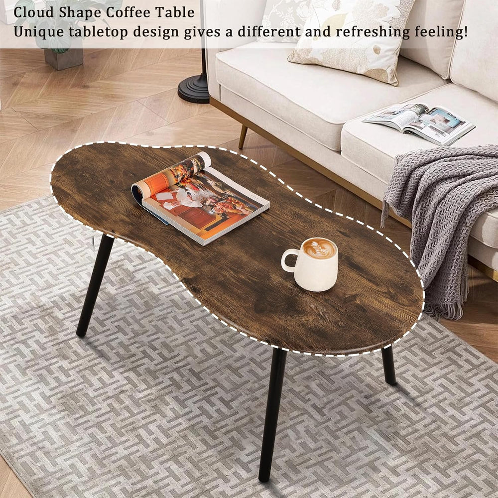 Small Cloud Shape Coffee Table Wooden Center Table, Retro Brown