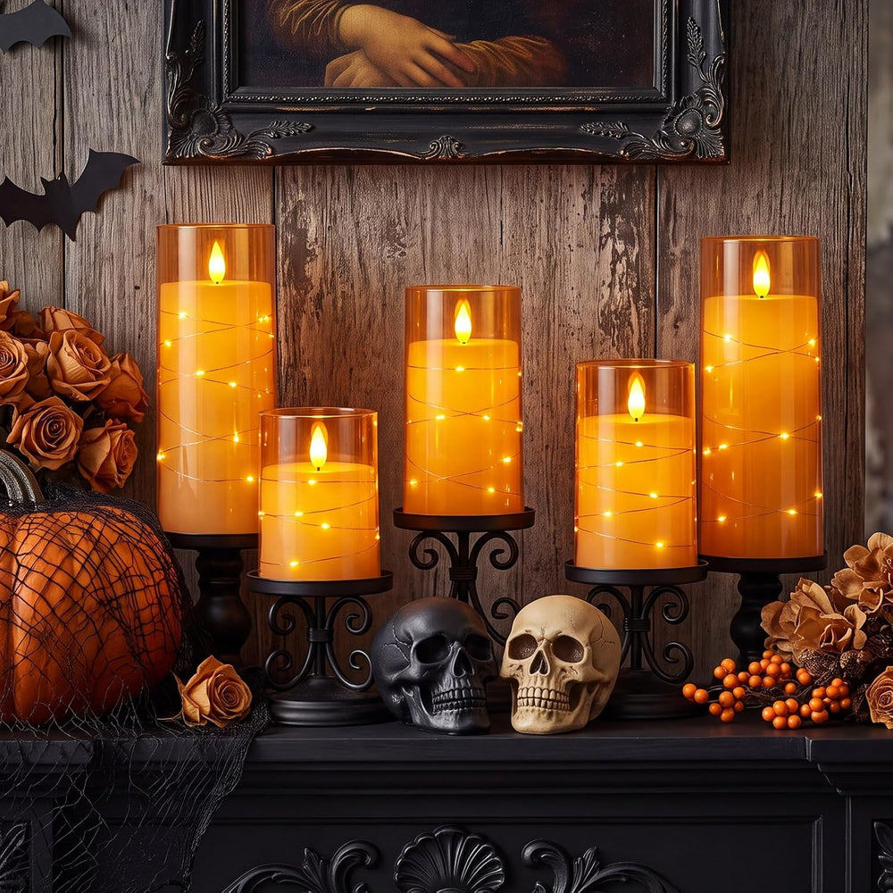 Homemory Halloween Flameless Candles, Orange LED Pillar Candles, Fall Decor