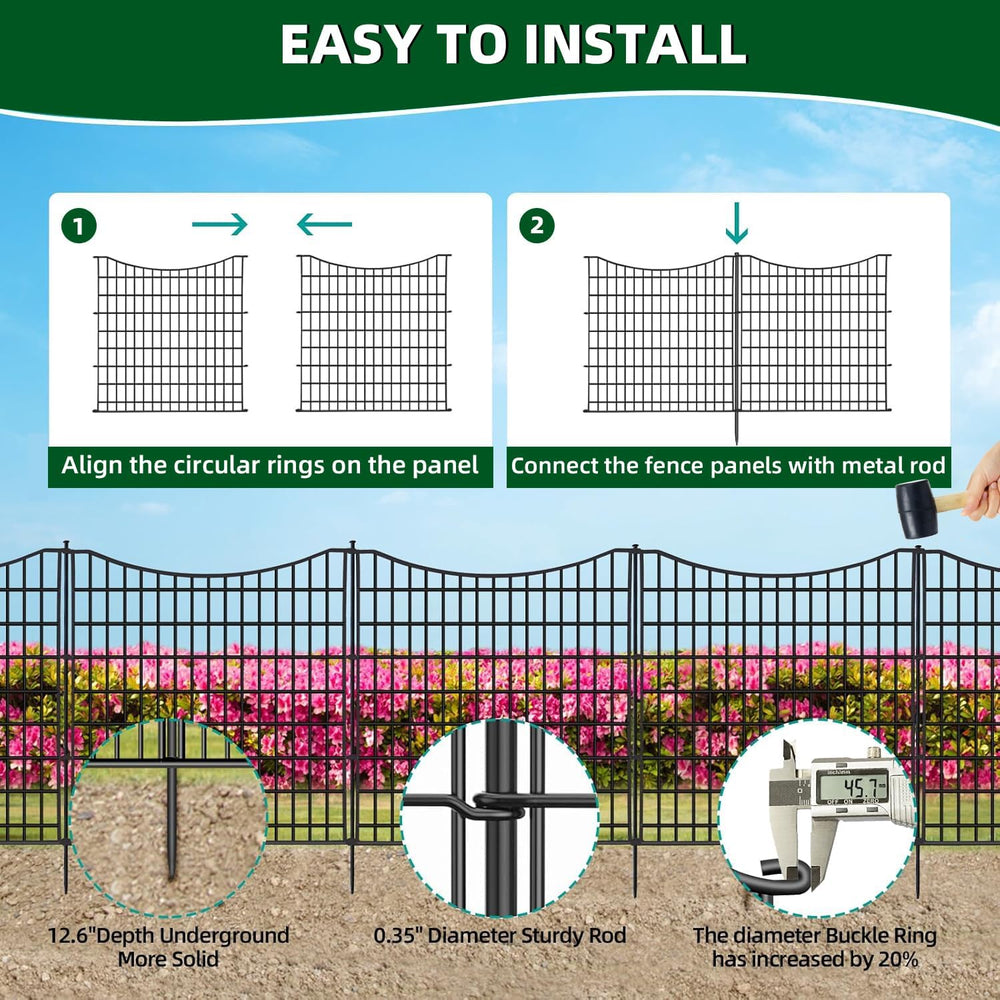 18 Panels No Dig Decorative Fence with Gate, 33 in(H) X 40.5 ft(L) Tall Garde...