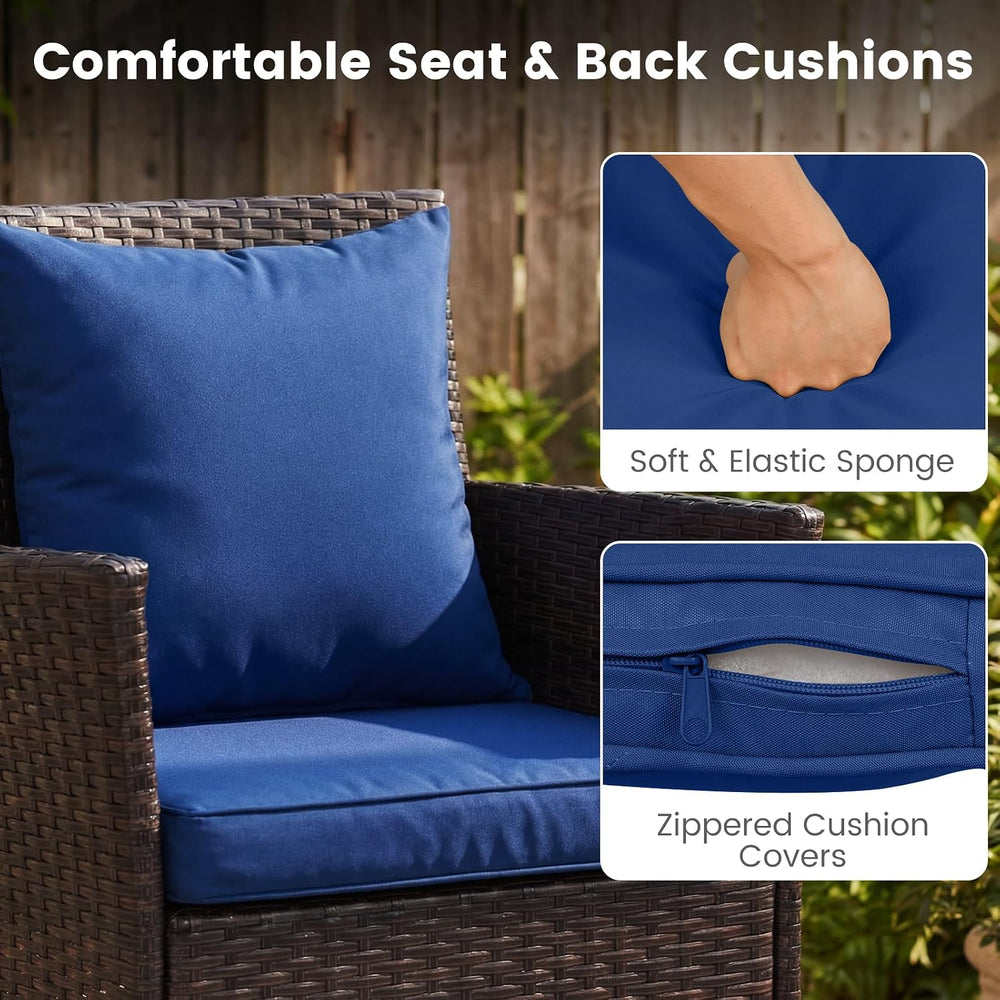 Tangkula 3 Pieces Patio Wicker Bistro Set, 2 Rattan Chairs w/ 2-Tier Tempered...