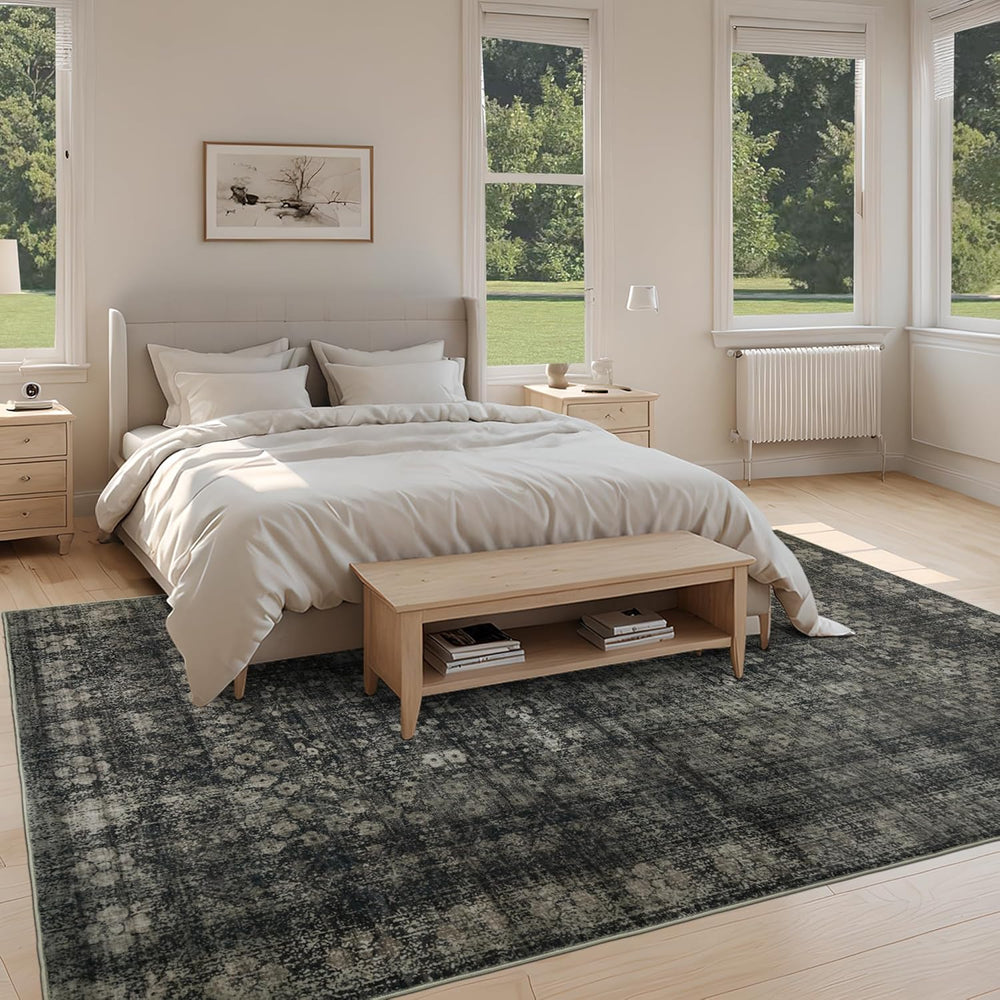8x10 Vintage Washable Area Rug, Black