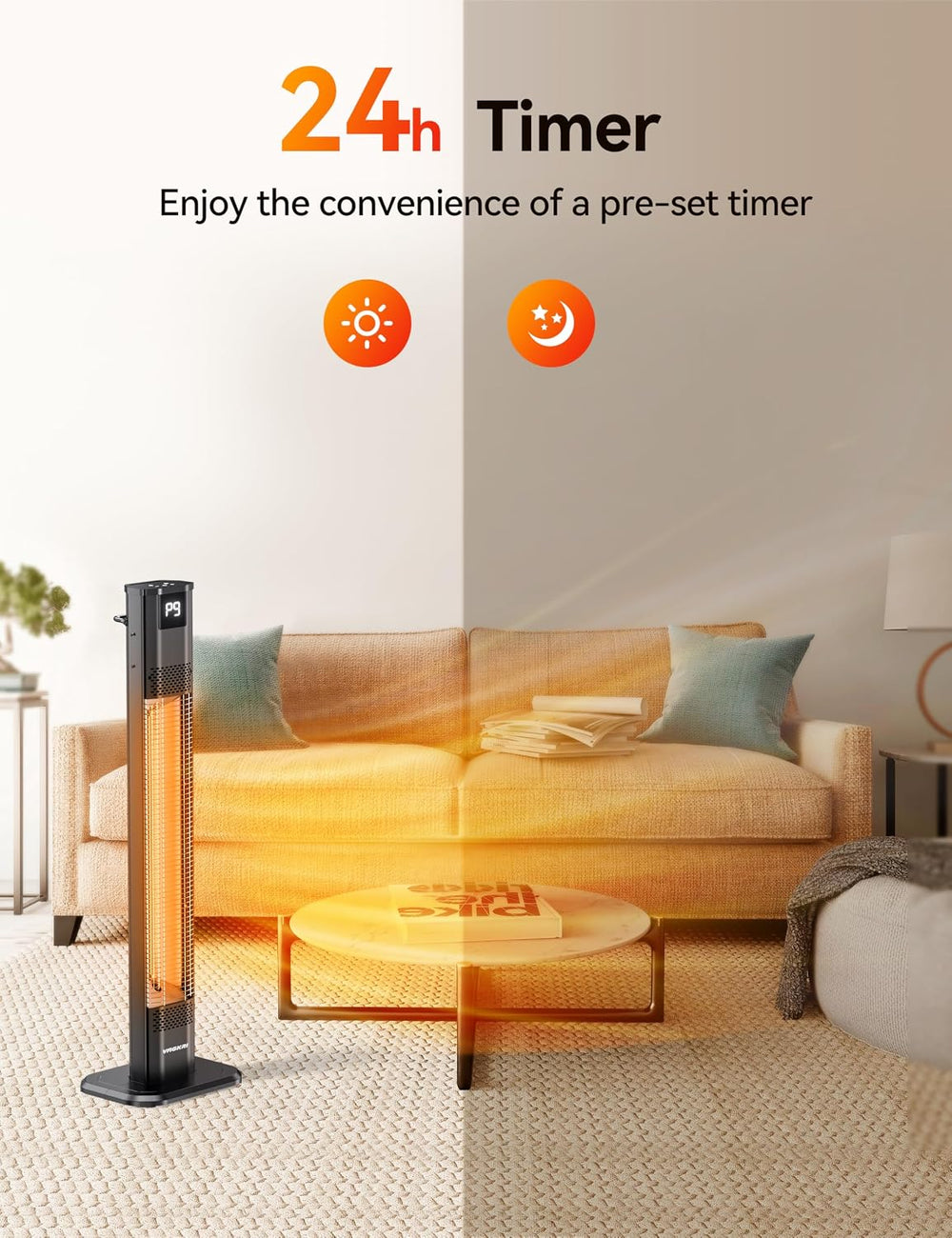 VAGKRI 42" 1500W Electric Outdoor Infrared Heater with Remote, 9 Heat Le...