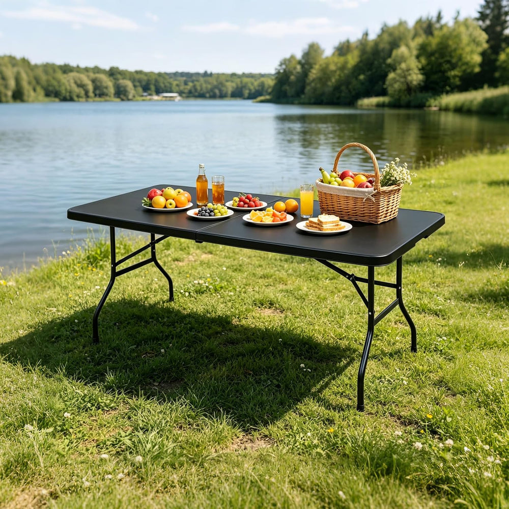 Portable Plastic Folding Table 4ft/6ft/8ft Heavy Duty White-Orange Picnic Din...