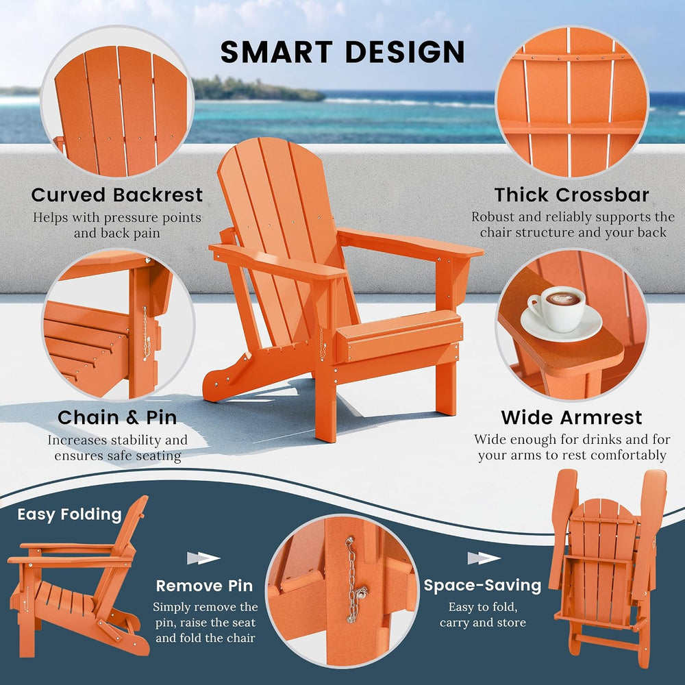 WO Home Furniture Laguna Folding Adirondack Chair, HDPE Patio Chair, All Weat...