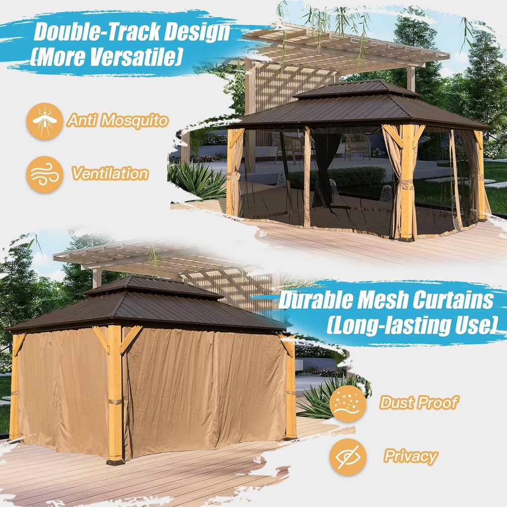 Domi 10' X 14' Wood Gazebo, Cedar Frame Hardtop Gazebo with Galvanize...