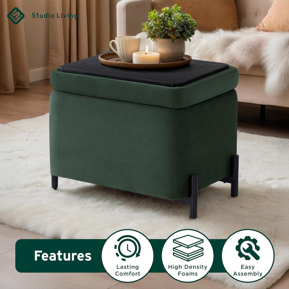 Studio Living Connor 24” Small Storage Ottoman with Reversible Tray Lid, Velv...