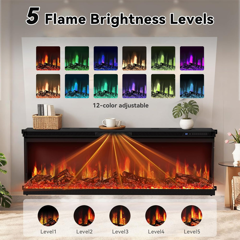 72-inch 3-Sided Wall Mount Electric Fireplace, Recessed & Built-in Design...