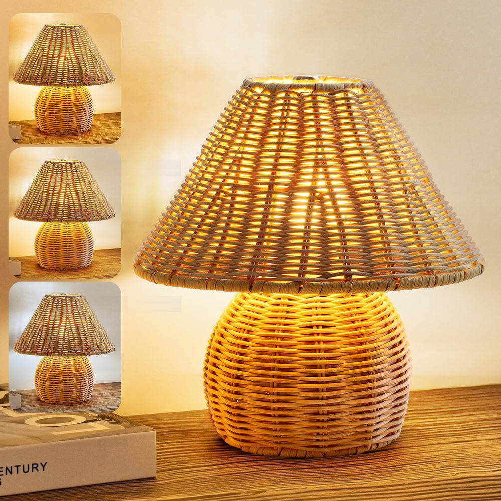 WERFOP Bamboo Table Lamp Handmade Boho Rattan Bedside Lamp,3 Colors Adjustabl...