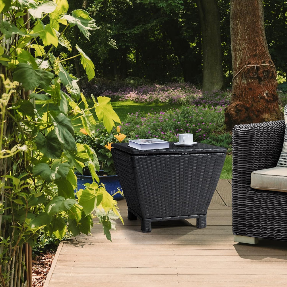 VINGLI Outdoor Side Table with Storage, 13-Gallon Patio Deck Box Outdoor Wick...