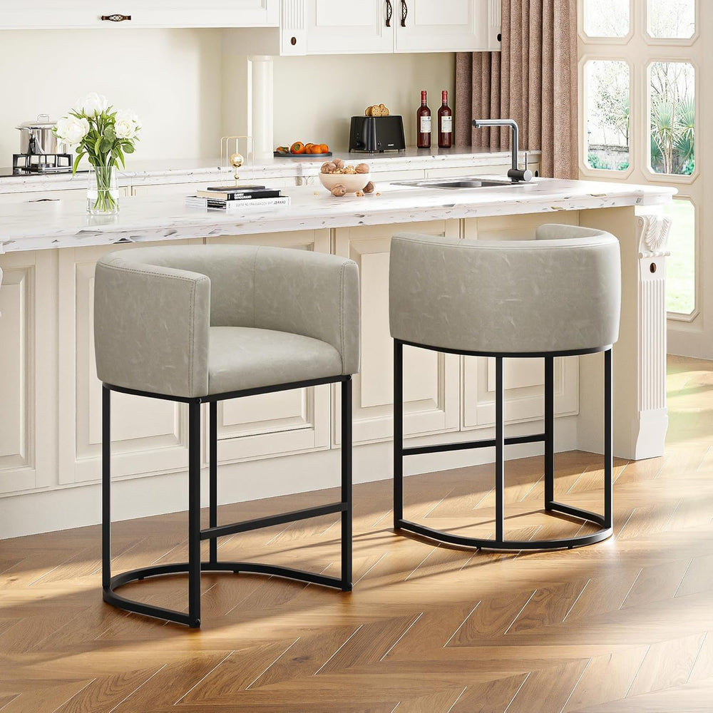 26" H Counter Height Bar Stools Set of 4, Modern Barrel Counter Stools w...