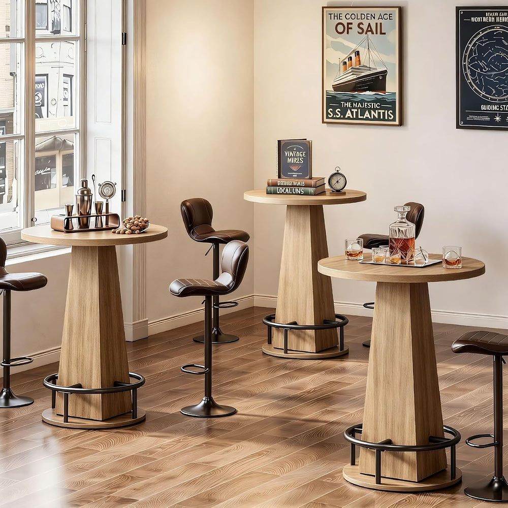 Tribesigns Set of 2 Round Bar Table, 37" High Pub Table with Metal Footrest