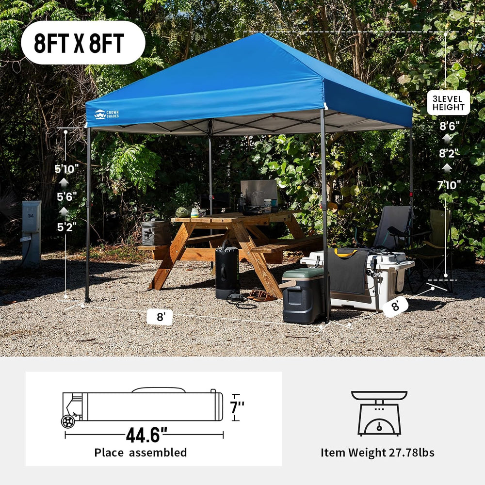 CROWN SHADES 8x8 Pop Up Canopy, Outdoor Canopy Tent, Blue