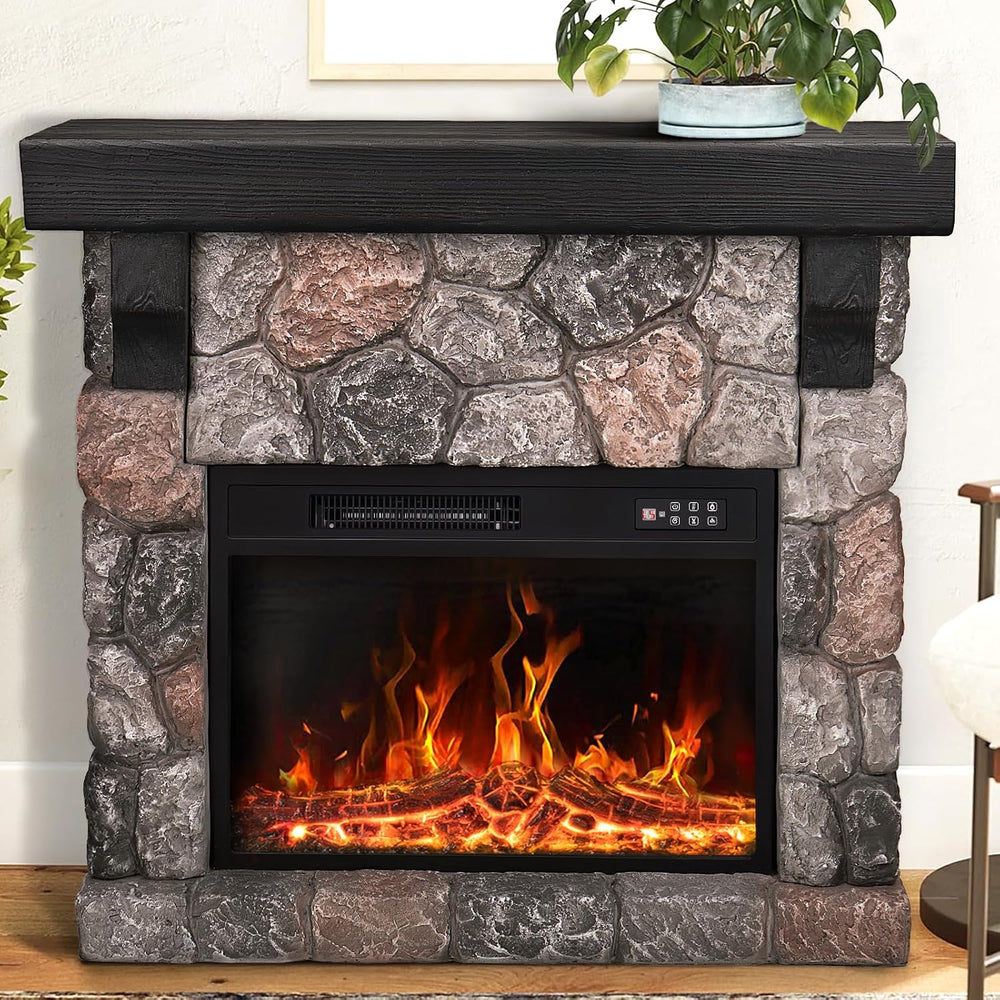 36inch Electric Fireplace with Mantel, Stone Fireplace Heater