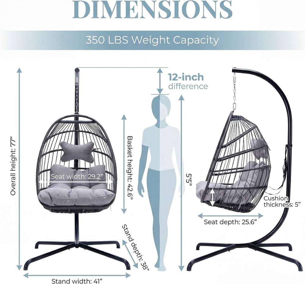 NICESOUL All Weather Swing Egg Chair Indoor Outdoor, Comfy Rattan Patio Baske...