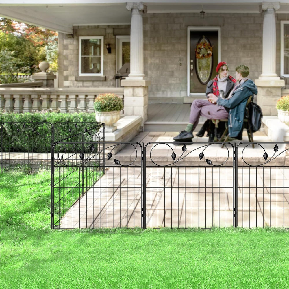 Decorative Black Garden Fencing 24in(H)X16ft(L) 8 Panels Metal Garden Fence