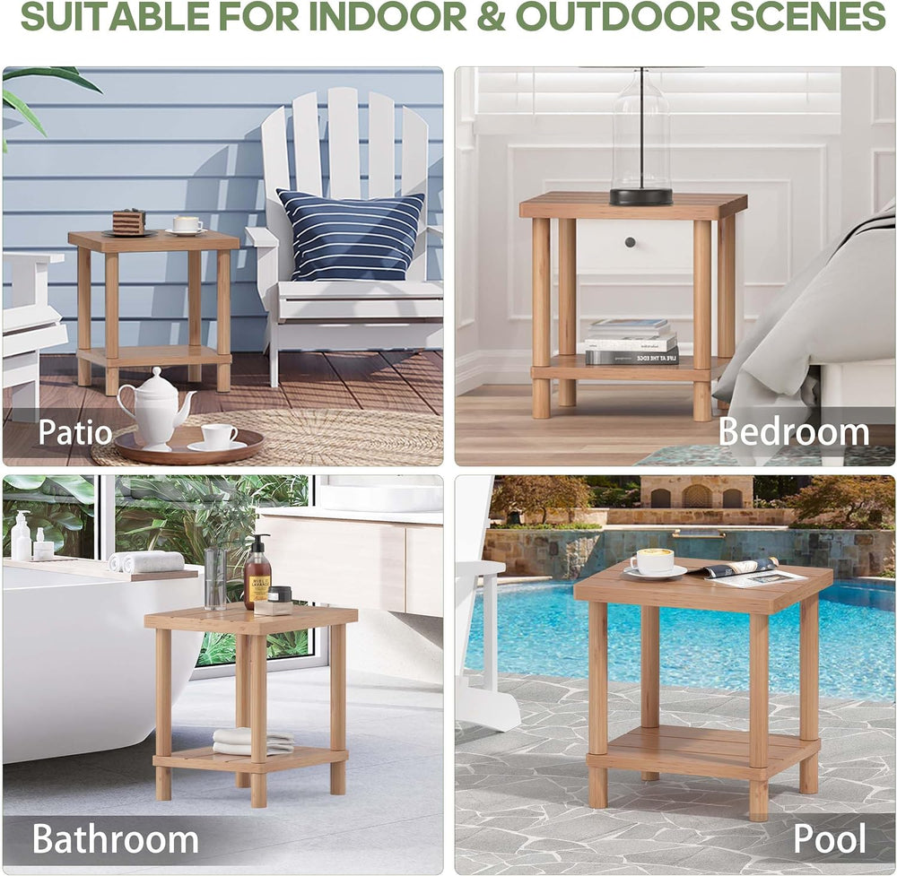 Outdoor Side Table with 2-Tier, Bamboo Small Patio Adirondack Tables