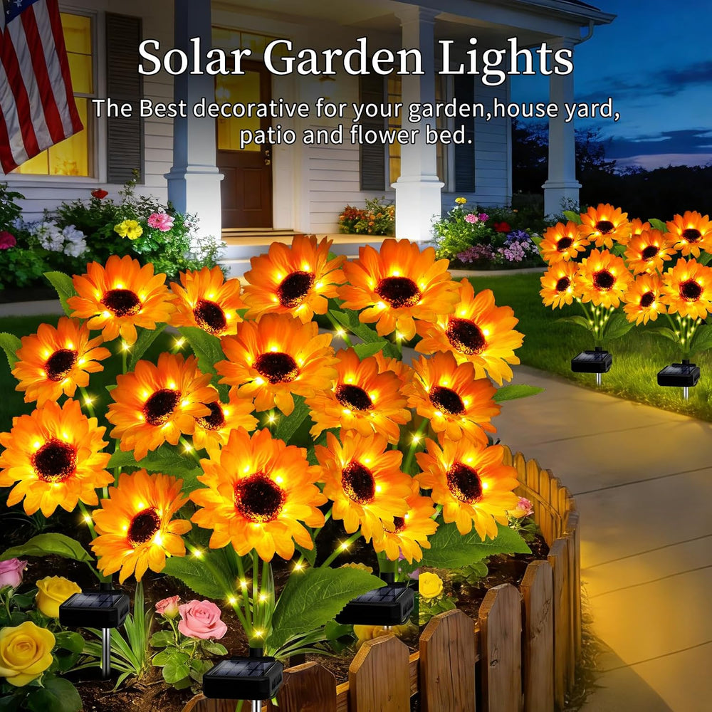 Solar Garden Lights Outdoor, 4 Pack Solar Sunflower Lights with 18 Head 3.5 I...