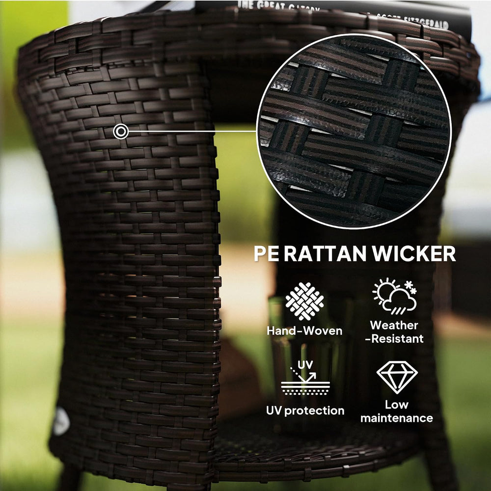 Outsunny 18" Outdoor Wicker Coffee Table 2-Tier Side Table Mixed Brown