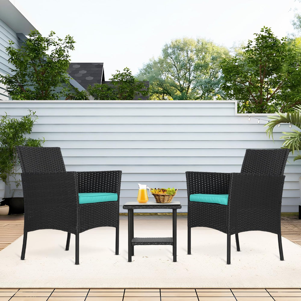 FDW 3-Piece Patio Furniture Set | Blue | Outdoor Wicker Furniture