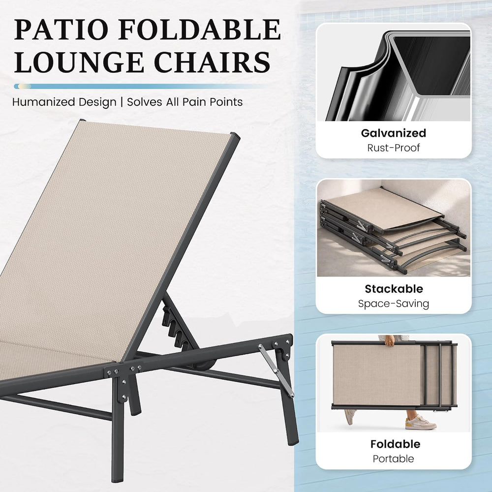 UDPATIO Folding Patio Lounge Chairs Outdoor Pool Chaise Lounge Chair
