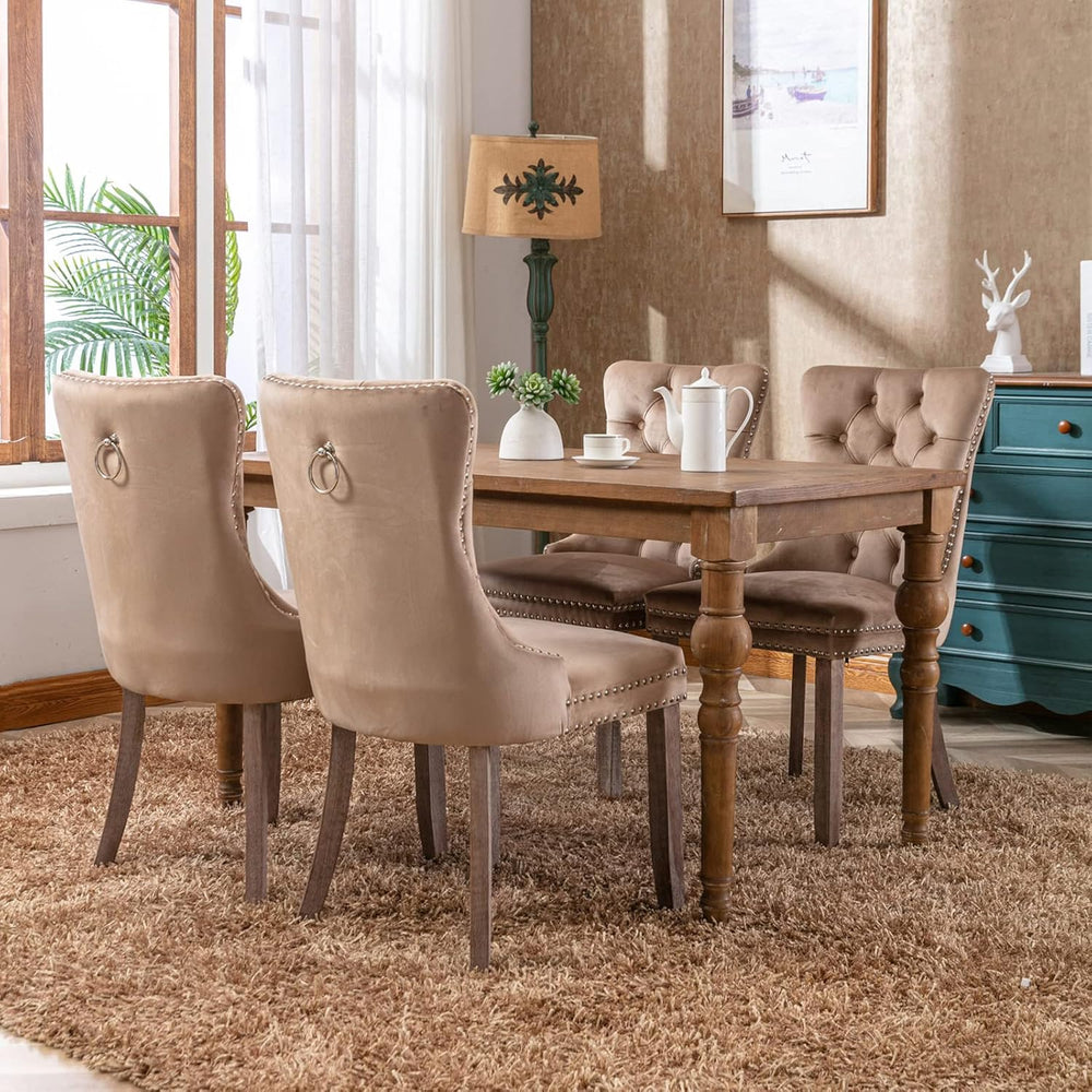 Espresso Brown Mid Century Modern Dining Chairs Set of 8, Velvet Upholstered ...