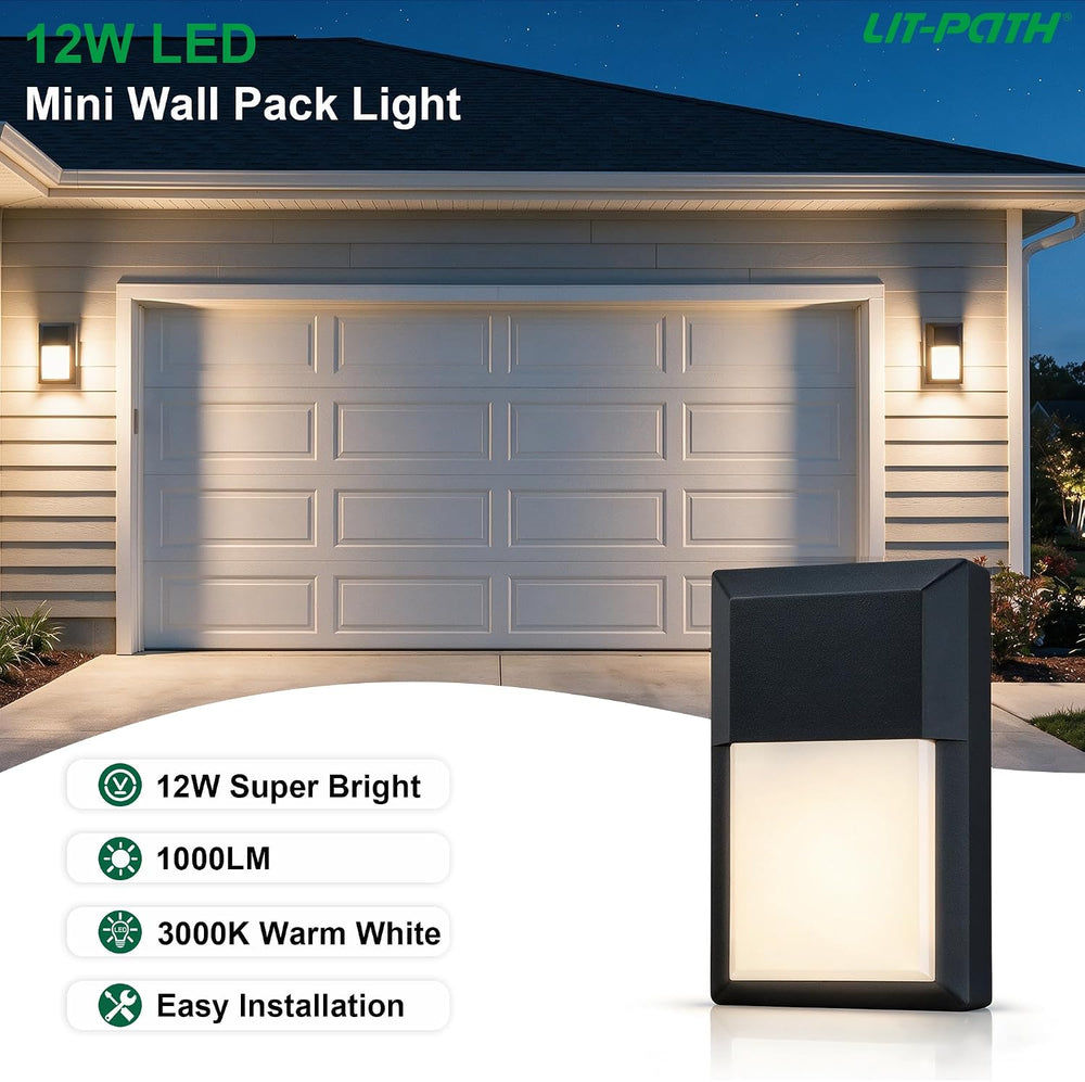LIT-PaTH Outdoor Wall Light Fixture, Aluminum, LED 3000K, Black, 2 Pack