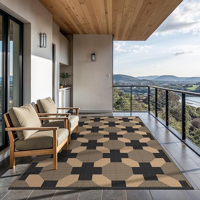 GENIMO Outdoor Rug for Patio Clearance, 6'x9' Reversible Geometric Pl...