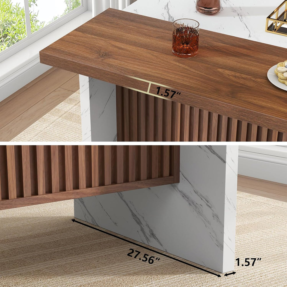 63" Large Imitation Marble Bar Table, Kitchen Island Table with LED Lights