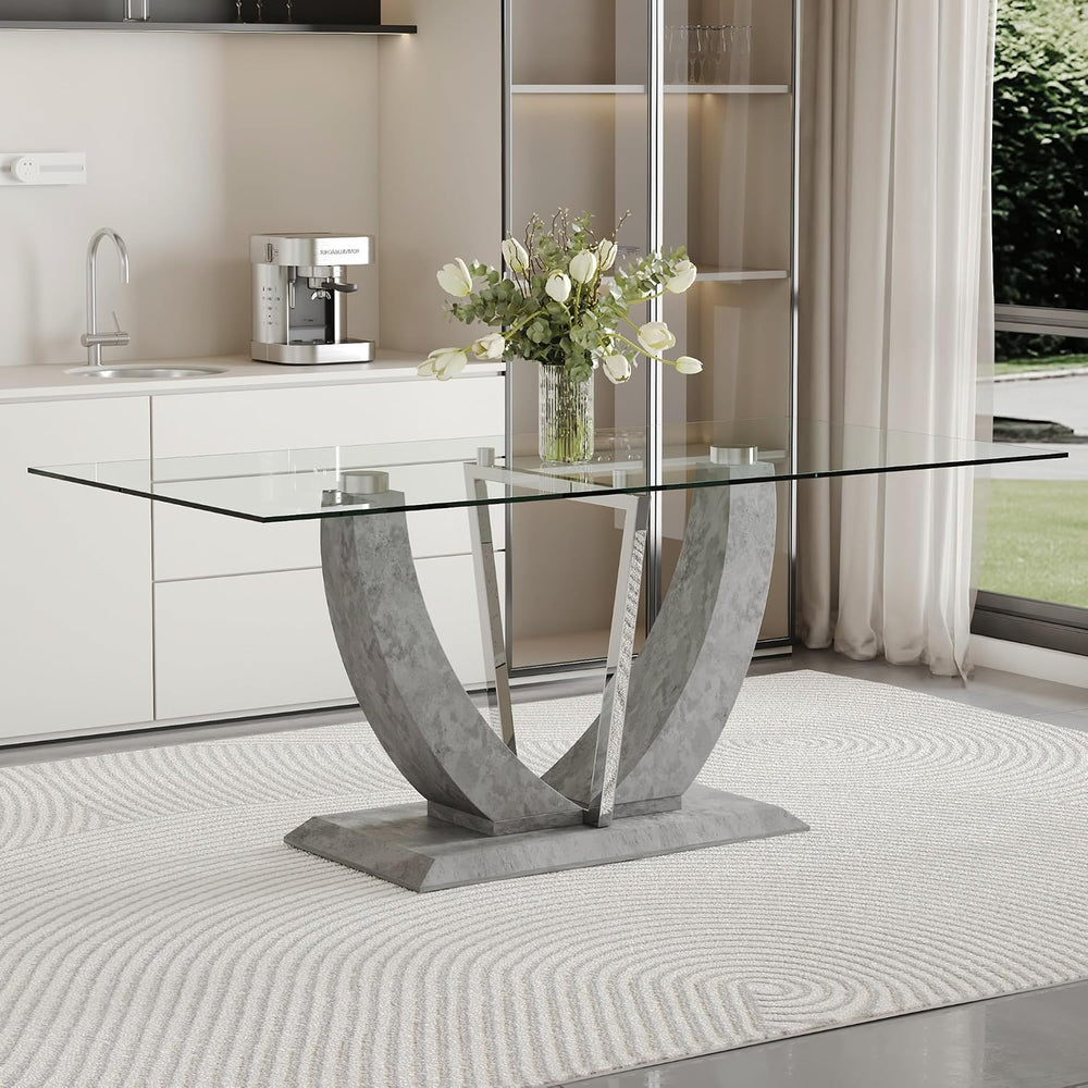 71" Glass Dining Table for 6, Modern Kitchen Table with Tempered Glass T...