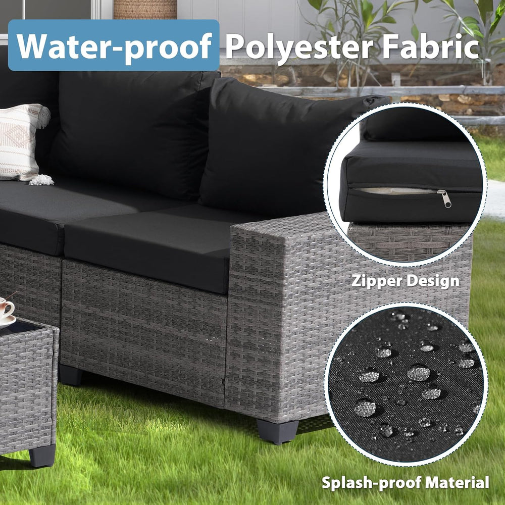 JOIVI 6 PCS Patio Furniture Set, 8" Armrest Outdoor Sectional Sofas, Black