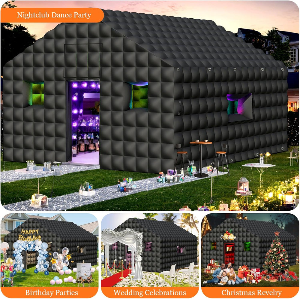 Inflatable Nightclub 20x16.8x12 Ft, Large Black Inflatable Club Tent with 2 D...