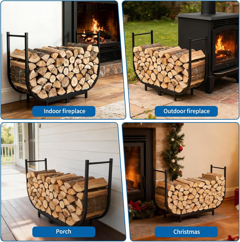 Firewood Rack Outdoor w Thicken Cover, 40 Inch Indoor Large Firewood Rack-Sta...