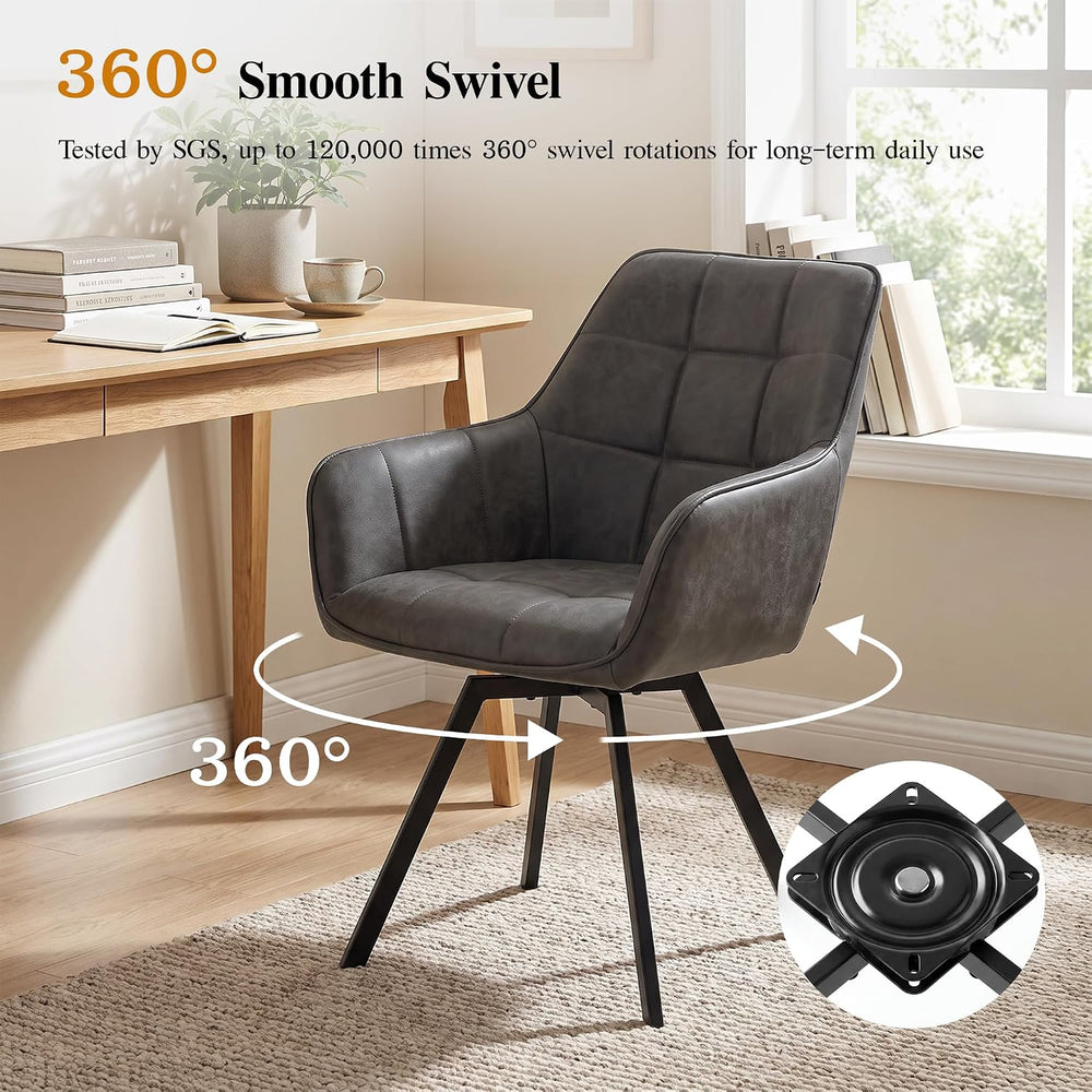 TUKAILAi Swivel Dining Chairs Set of 2, Faux Leather Dining Chairs with Arms ...