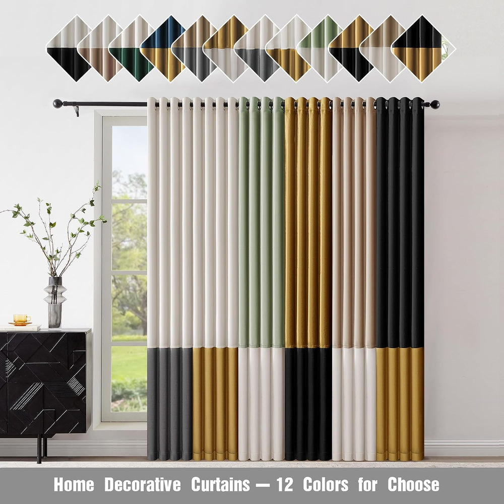 BULBUL Black Gold 100% Full Blackout Velvet Curtains,63 inches Long Modern Li...