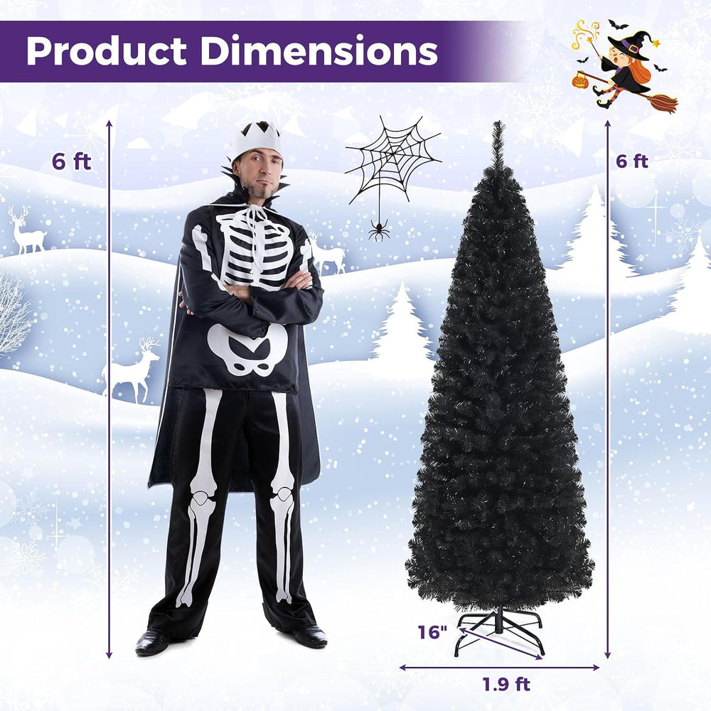 HAPPYGRILL 6 FT Black Pencil Christmas Tree, Artificial Skinny Xmas Halloween...