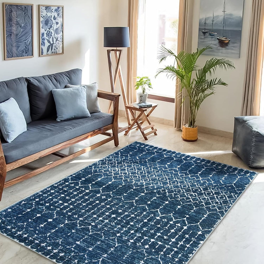 Lahome Moroccan Blue 3x5 Non-Slip Washable Soft Rug for Bedroom Floor Throw, ...