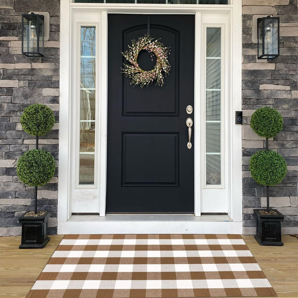 Fall Door Mat 3'x5'Brown and White Buffalo Plaid Rug Fall Front Porch...