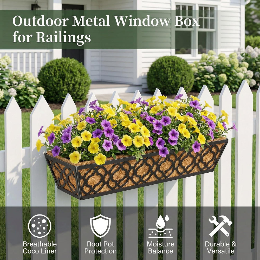 HFHOME 4 Pcs 30" Window Box Deck Railing Planter Box with Horse Trough C...