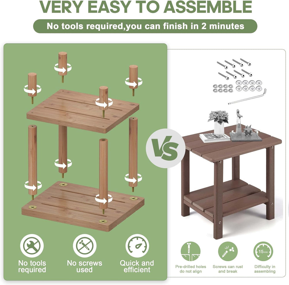 Outdoor Side Table with 2-Tier, Bamboo Small Patio Adirondack Tables