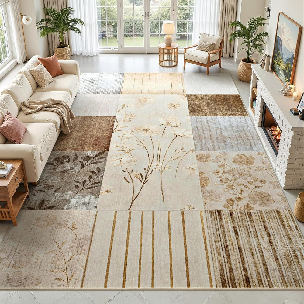 DweIke Floral Rugs for Living Room, 4x6 Washable Area Rug for Dining Room Far...